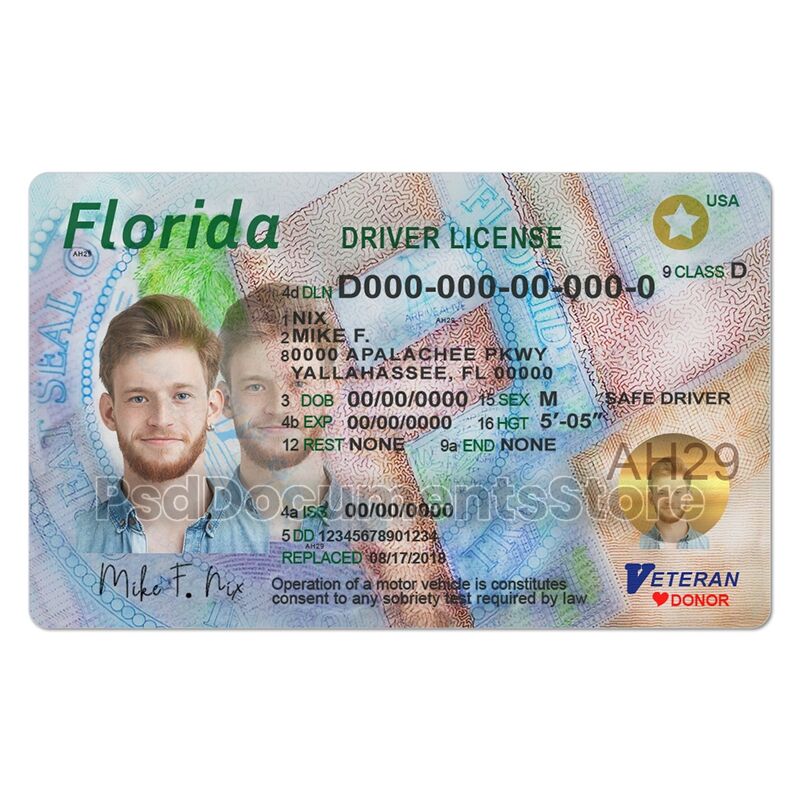 Florida Driver License psd template - PSD Documents Store