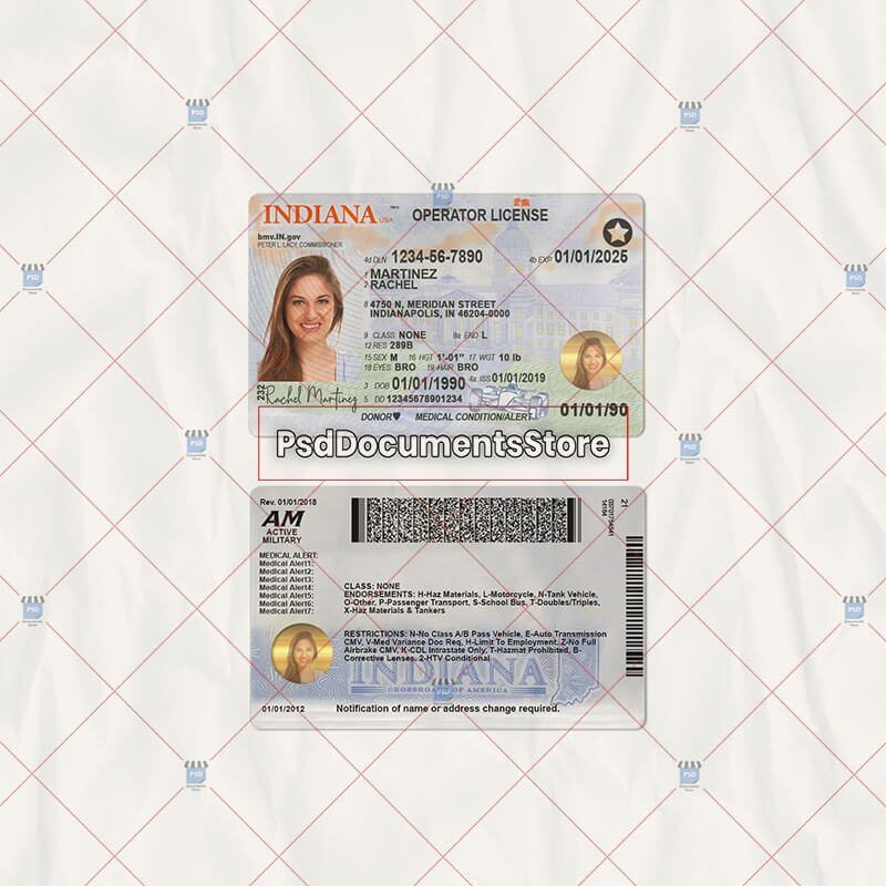 Indiana Driver's License Template - PSD Documents Store